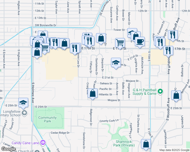 map of restaurants, bars, coffee shops, grocery stores, and more near 2068 Tiffany Dr in Idaho Falls