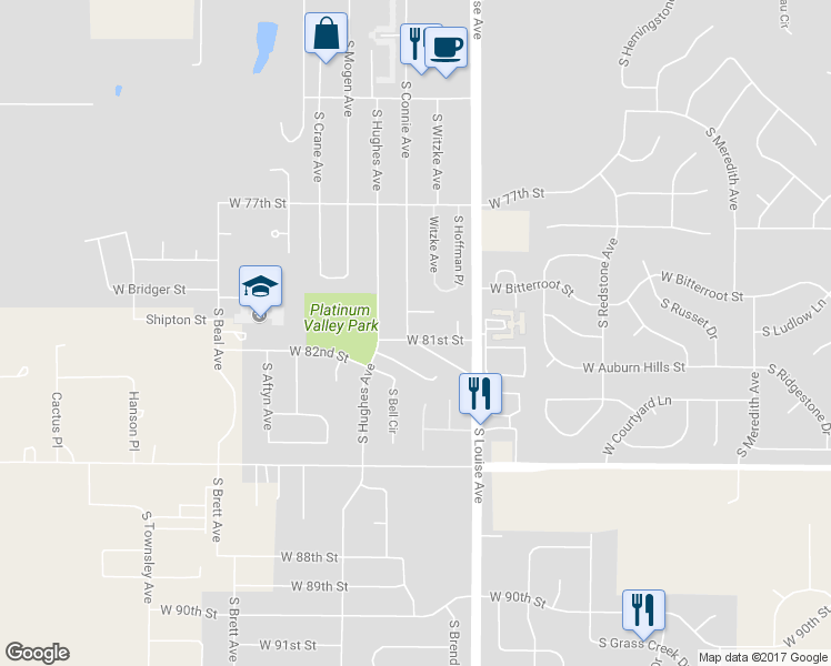map of restaurants, bars, coffee shops, grocery stores, and more near 7408 South Connie Avenue in Sioux Falls