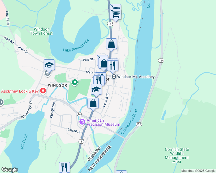 map of restaurants, bars, coffee shops, grocery stores, and more near 10 Central Street in Windsor
