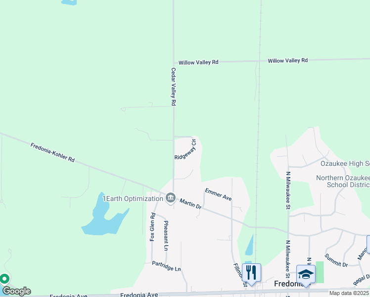 map of restaurants, bars, coffee shops, grocery stores, and more near 917 Ridgeway Circle in Fredonia