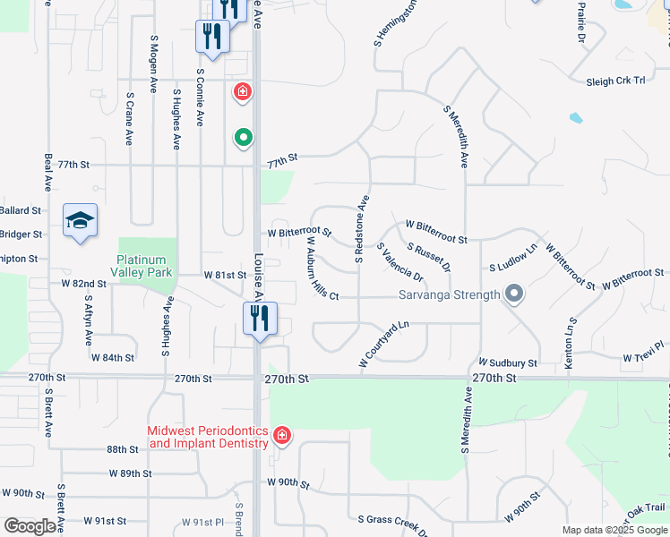 map of restaurants, bars, coffee shops, grocery stores, and more near West Crimson Street in Sioux Falls