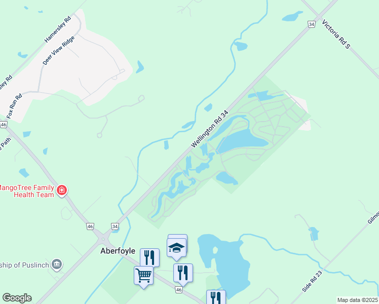 map of restaurants, bars, coffee shops, grocery stores, and more near 7541 Wellington Road 34 in Guelph