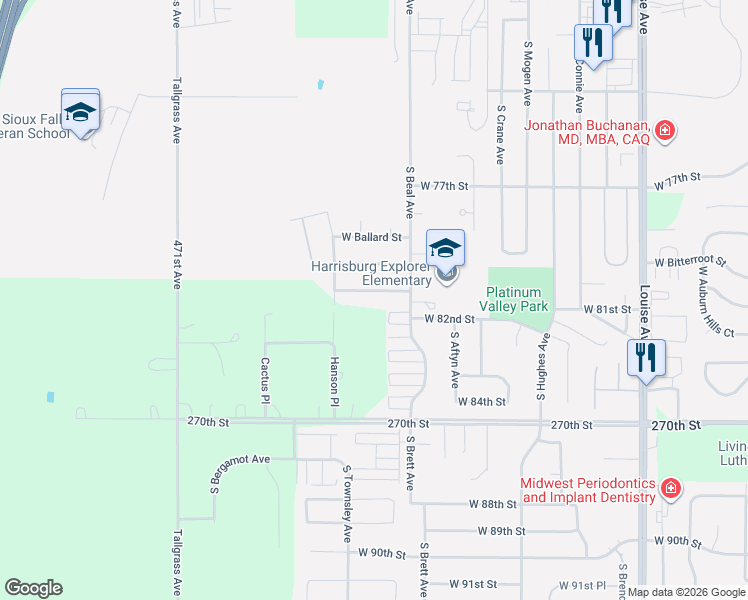map of restaurants, bars, coffee shops, grocery stores, and more near 4327 Shipton Street in Sioux Falls