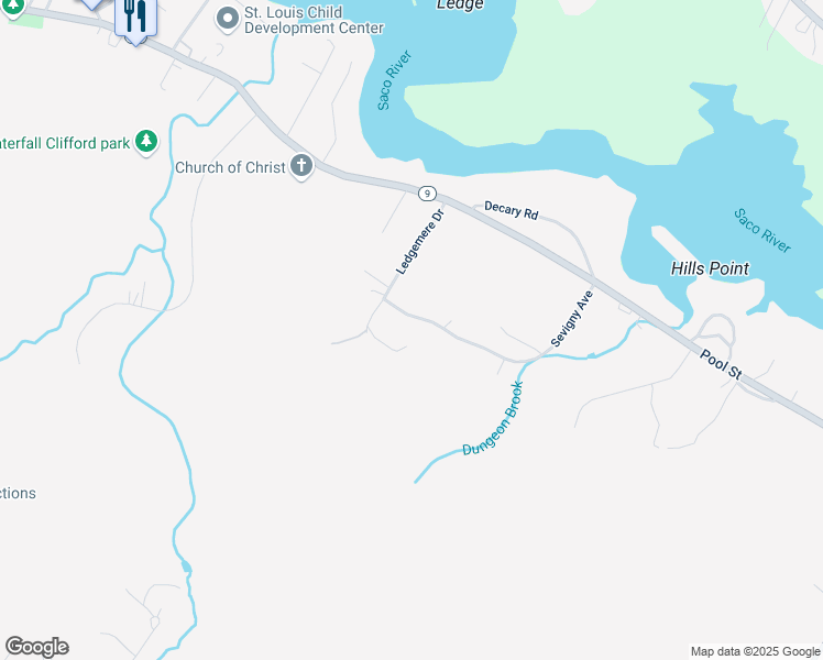 map of restaurants, bars, coffee shops, grocery stores, and more near 6 Sevigny Avenue in Biddeford