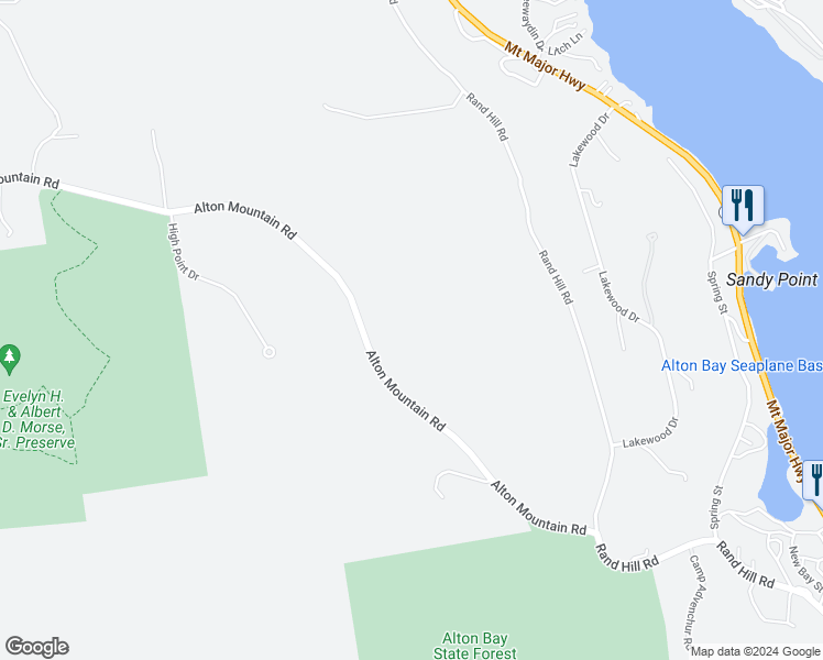 map of restaurants, bars, coffee shops, grocery stores, and more near 128 Alton Mountain Road in Alton