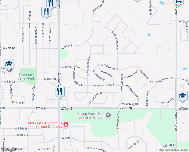 map of restaurants, bars, coffee shops, grocery stores, and more near S Valencia Dr in Sioux Falls