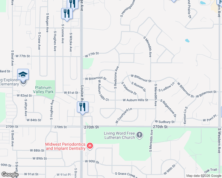 map of restaurants, bars, coffee shops, grocery stores, and more near W Crimson St in Sioux Falls