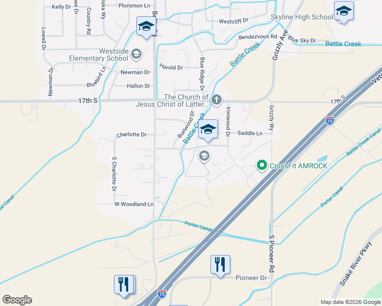 map of restaurants, bars, coffee shops, grocery stores, and more near 2461 Genevieve Way in Idaho Falls