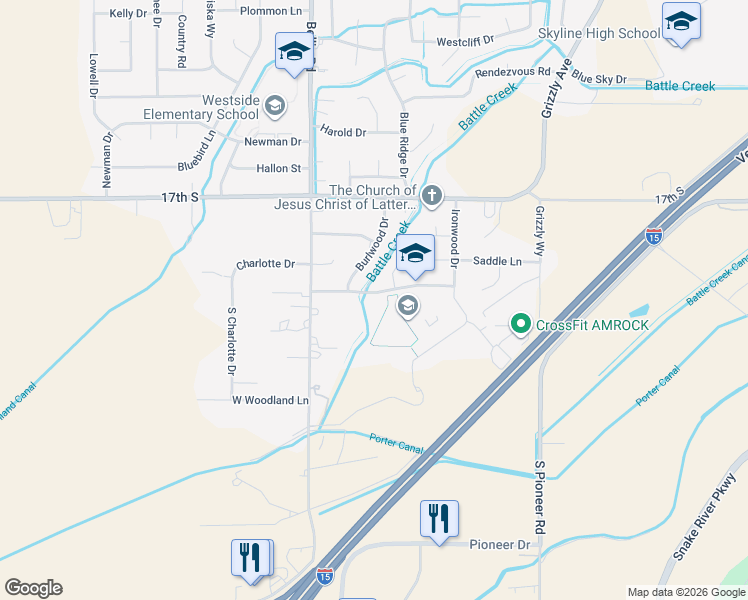 map of restaurants, bars, coffee shops, grocery stores, and more near 2461 Genevieve Way in Idaho Falls