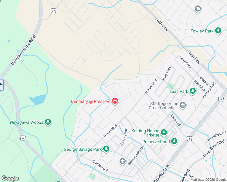 map of restaurants, bars, coffee shops, grocery stores, and more near 3307 Erasmum Street in Oakville