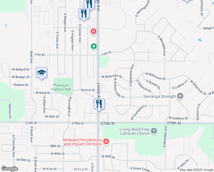 map of restaurants, bars, coffee shops, grocery stores, and more near 7400 South Louise Avenue in Sioux Falls