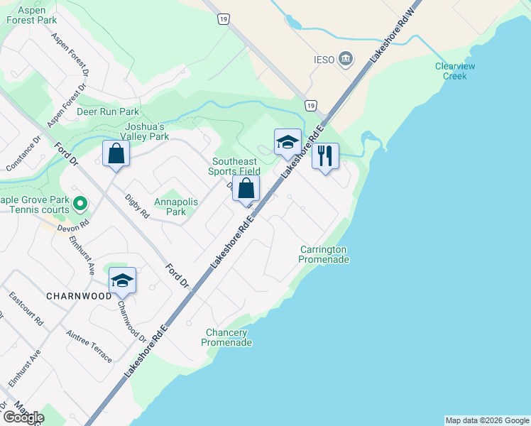 map of restaurants, bars, coffee shops, grocery stores, and more near 77 Ryland Terrace in Oakville