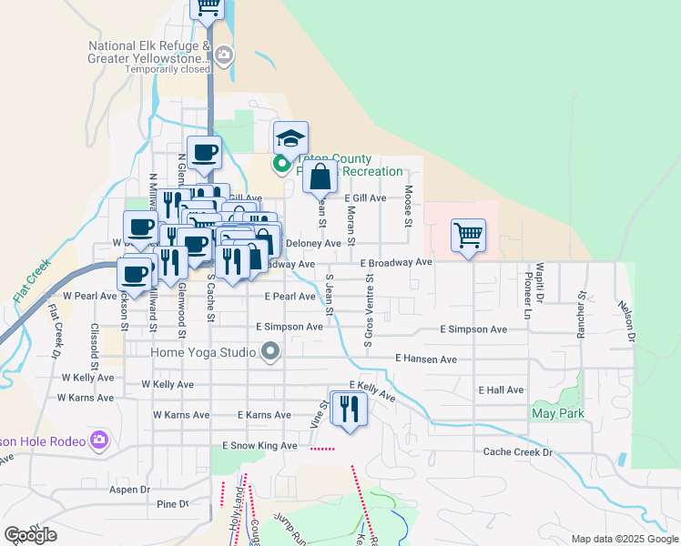 map of restaurants, bars, coffee shops, grocery stores, and more near 40 June Grass in Jackson