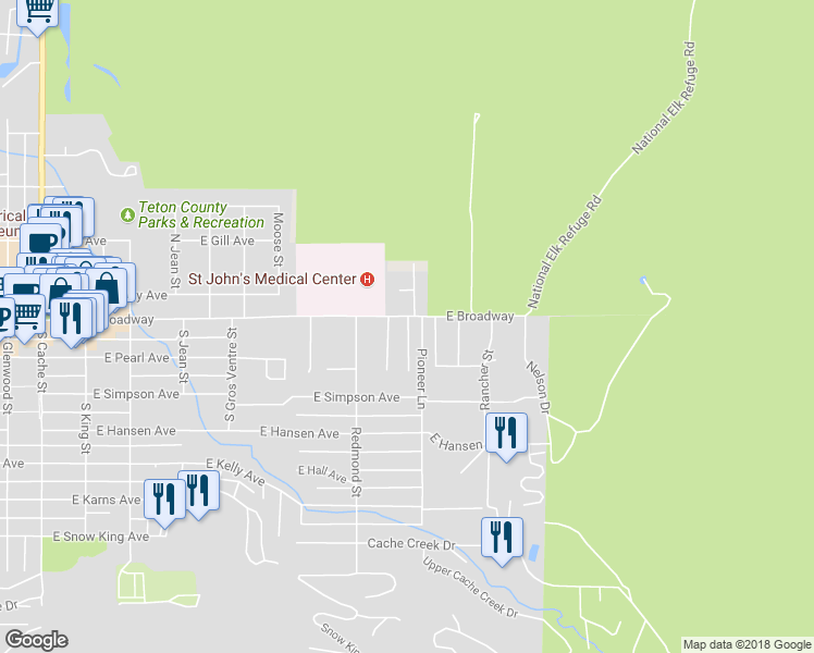 map of restaurants, bars, coffee shops, grocery stores, and more near 20 Pioneer Lane in Jackson