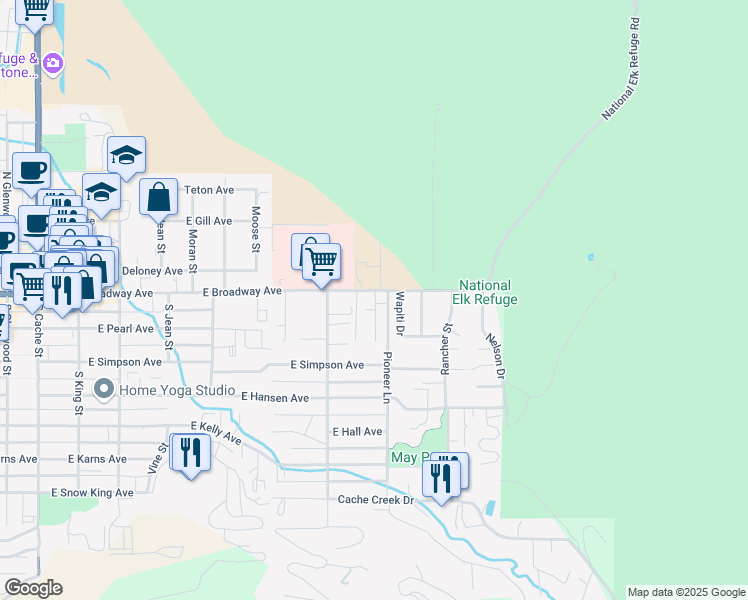 map of restaurants, bars, coffee shops, grocery stores, and more near 20 Pioneer Lane in Jackson