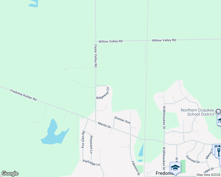 map of restaurants, bars, coffee shops, grocery stores, and more near 932 Ridgeway Circle in Fredonia