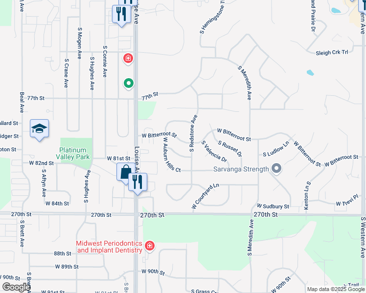 map of restaurants, bars, coffee shops, grocery stores, and more near W Crimson St in Sioux Falls