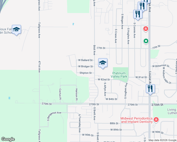 map of restaurants, bars, coffee shops, grocery stores, and more near 4318 Shipton Street in Sioux Falls