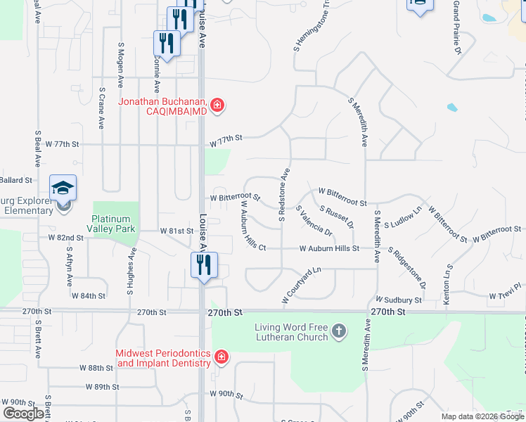 map of restaurants, bars, coffee shops, grocery stores, and more near W Crimson St in Sioux Falls