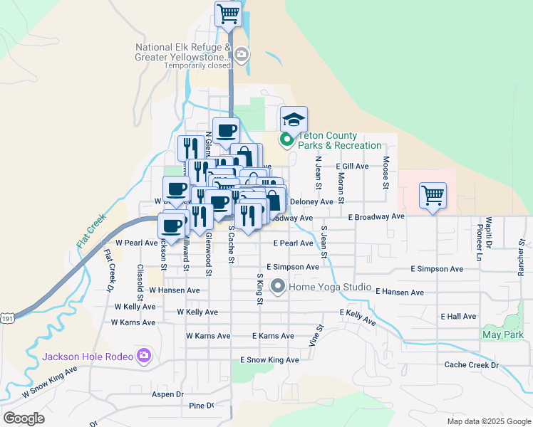 map of restaurants, bars, coffee shops, grocery stores, and more near 153 North King Street in Jackson