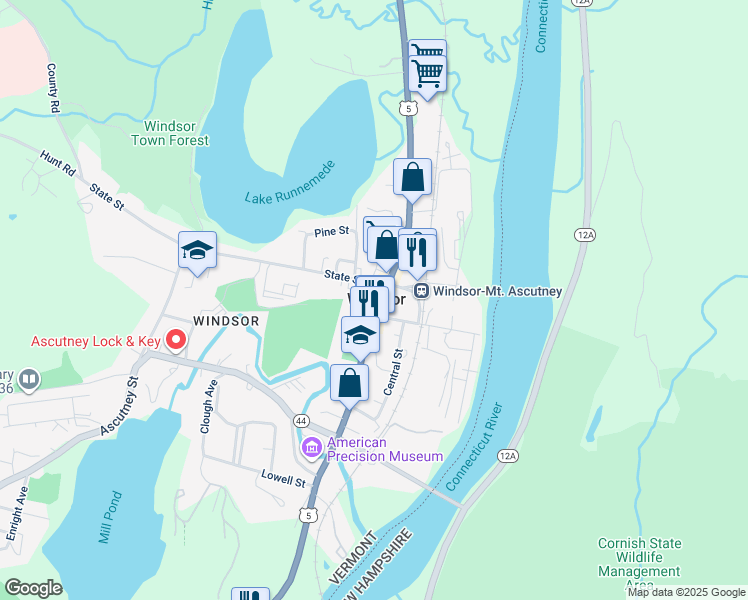 map of restaurants, bars, coffee shops, grocery stores, and more near in Windsor