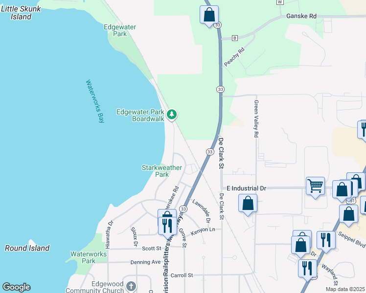 map of restaurants, bars, coffee shops, grocery stores, and more near 327 Starkweather Drive in Beaver Dam