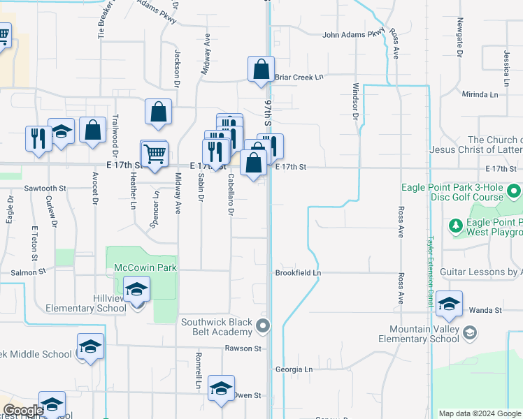 map of restaurants, bars, coffee shops, grocery stores, and more near 1870 Ammon Road in Ammon