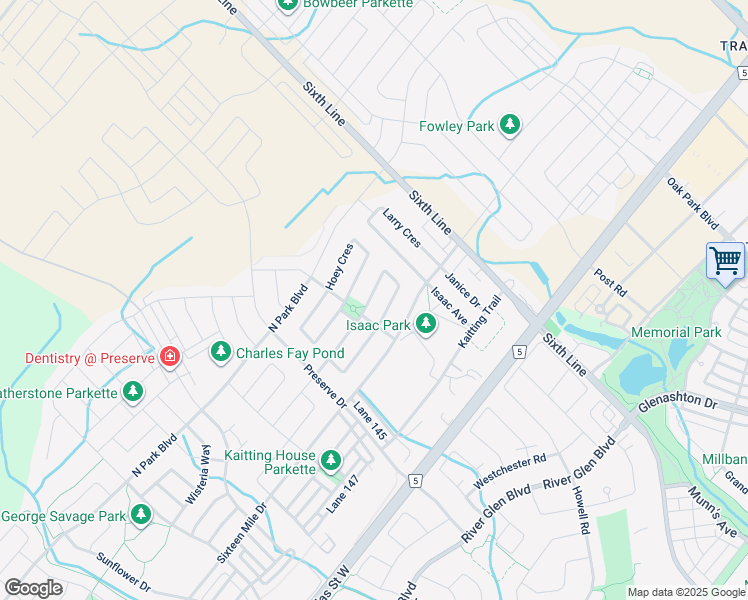 map of restaurants, bars, coffee shops, grocery stores, and more near in Oakville
