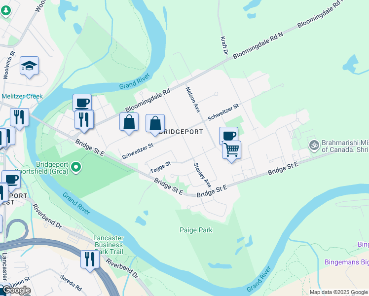 map of restaurants, bars, coffee shops, grocery stores, and more near in Kitchener