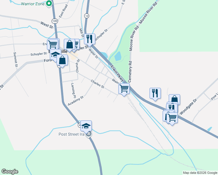 map of restaurants, bars, coffee shops, grocery stores, and more near 505 Main Street in Boonville