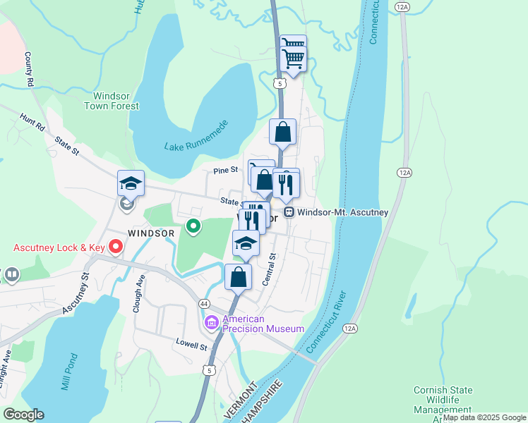 map of restaurants, bars, coffee shops, grocery stores, and more near in Windsor