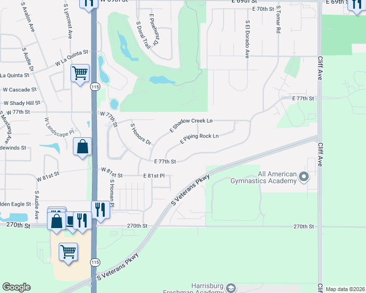 map of restaurants, bars, coffee shops, grocery stores, and more near 500 East Piping Rock Lane in Harrisburg