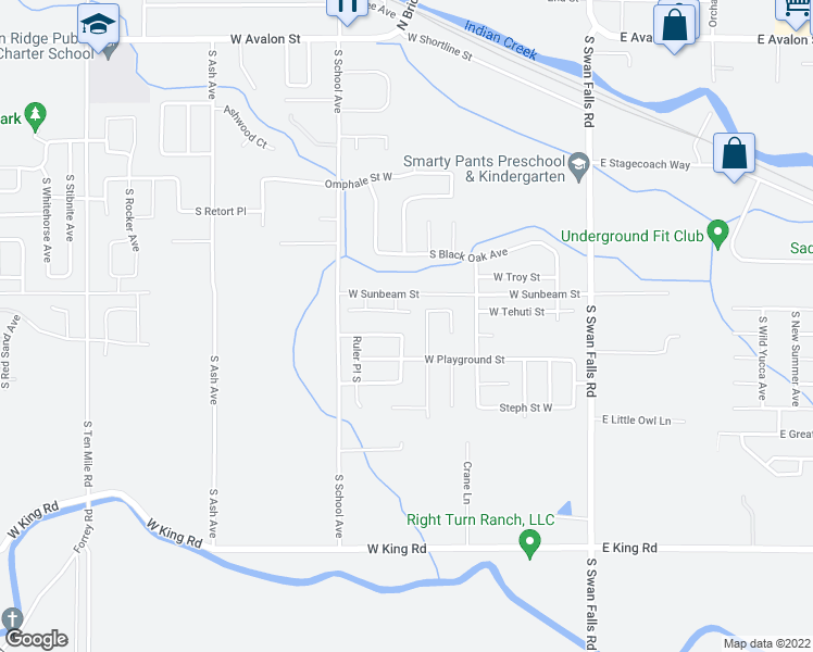 map of restaurants, bars, coffee shops, grocery stores, and more near 906 South Library Avenue in Kuna
