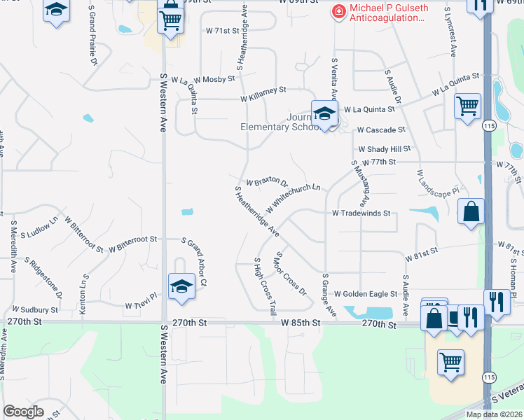 map of restaurants, bars, coffee shops, grocery stores, and more near 1332 West Whitechurch Lane in Sioux Falls