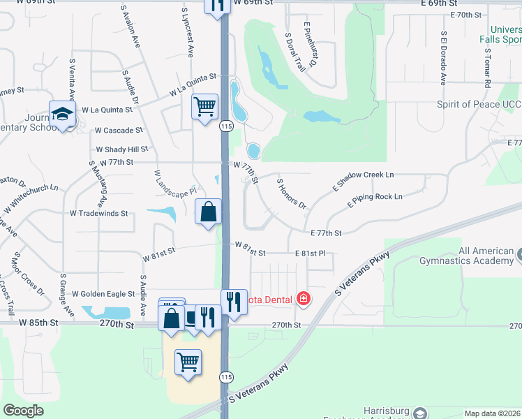 map of restaurants, bars, coffee shops, grocery stores, and more near 205 West 77th Street in Sioux Falls