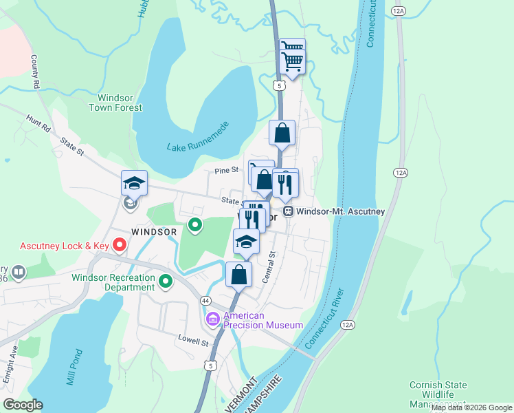 map of restaurants, bars, coffee shops, grocery stores, and more near in Windsor