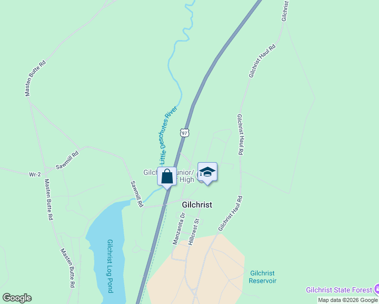 map of restaurants, bars, coffee shops, grocery stores, and more near 138524 Michigan Avenue in Gilchrist