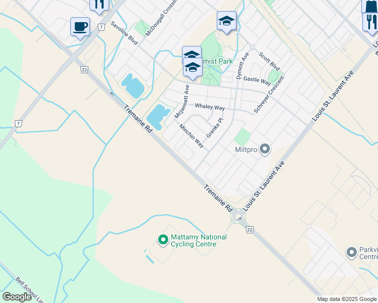 map of restaurants, bars, coffee shops, grocery stores, and more near 884 Challinor Terrace in Milton