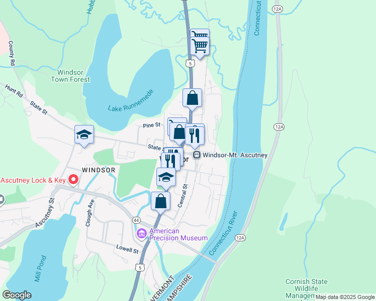map of restaurants, bars, coffee shops, grocery stores, and more near 9 Depot Avenue in Windsor