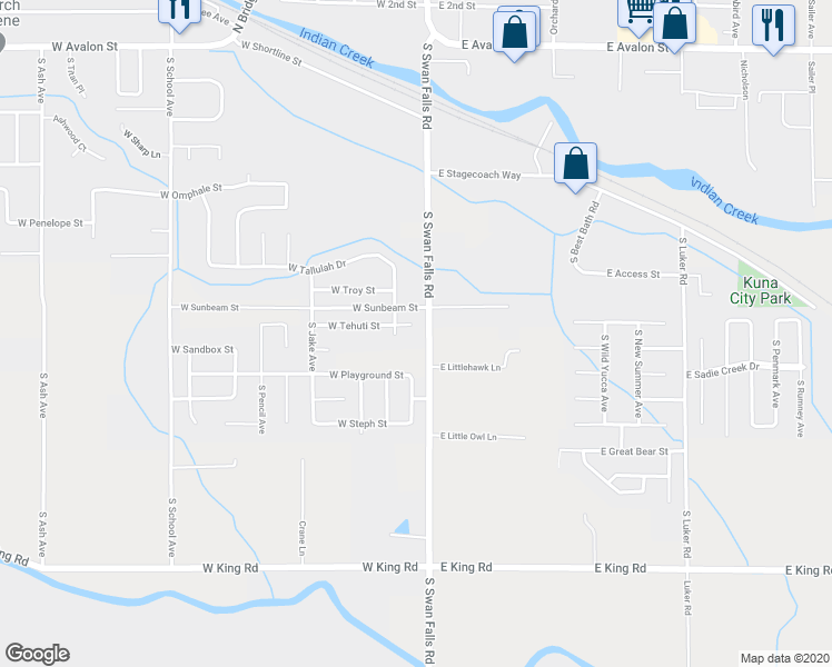 map of restaurants, bars, coffee shops, grocery stores, and more near 157 West Tehuti Court in Kuna