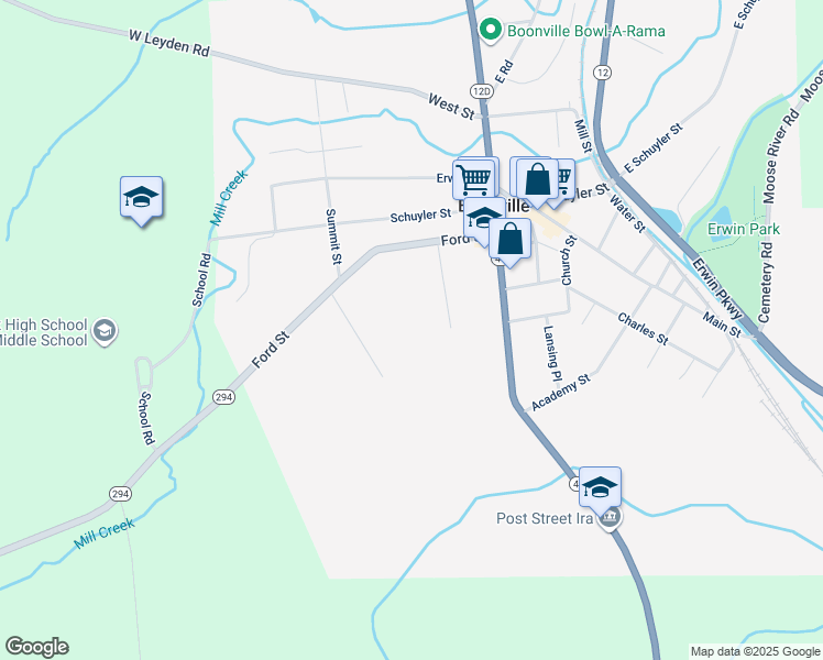map of restaurants, bars, coffee shops, grocery stores, and more near 115 South Street in Boonville