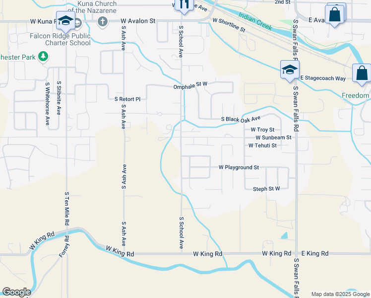map of restaurants, bars, coffee shops, grocery stores, and more near 845 West Backpack Street in Kuna
