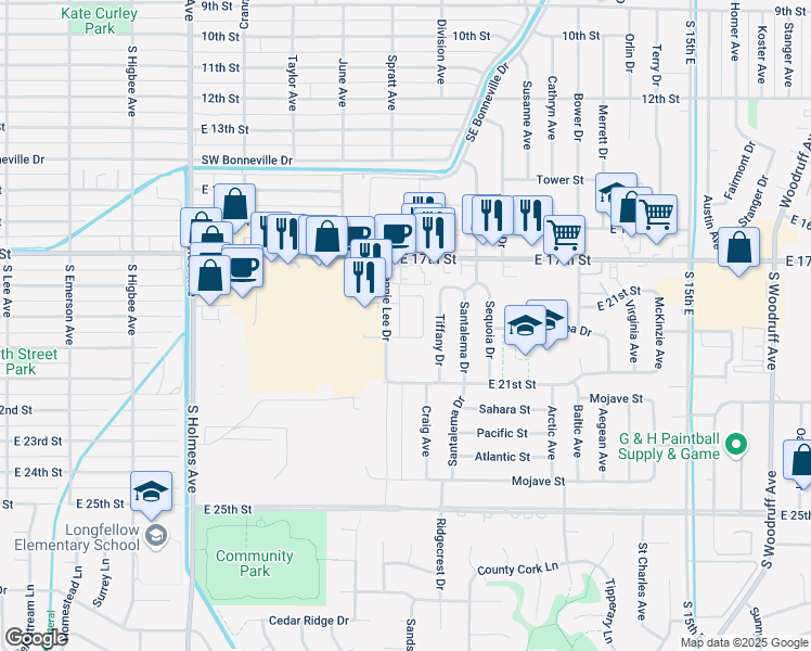 map of restaurants, bars, coffee shops, grocery stores, and more near 1937-2031 Jennie Lee Drive in Idaho Falls