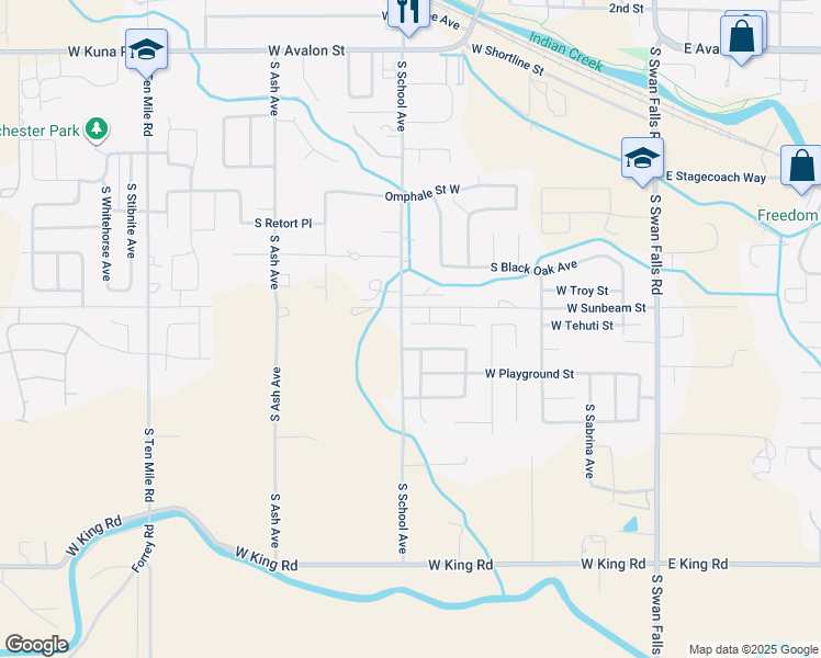 map of restaurants, bars, coffee shops, grocery stores, and more near 845 West Backpack Street in Kuna