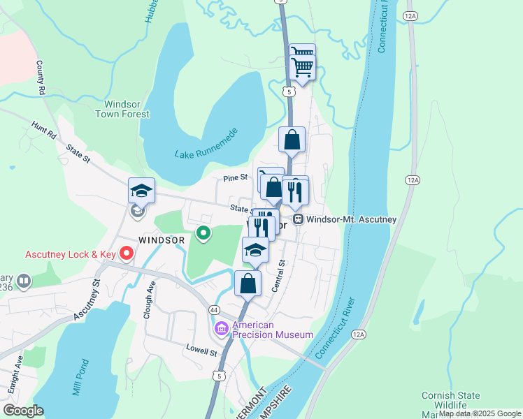 map of restaurants, bars, coffee shops, grocery stores, and more near in Windsor