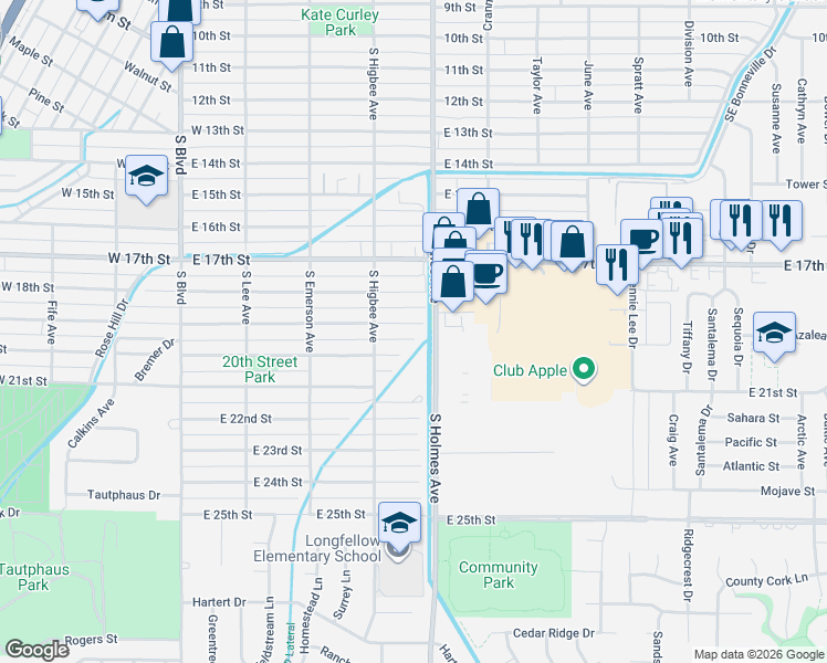 map of restaurants, bars, coffee shops, grocery stores, and more near 464 East 19th Street in Idaho Falls