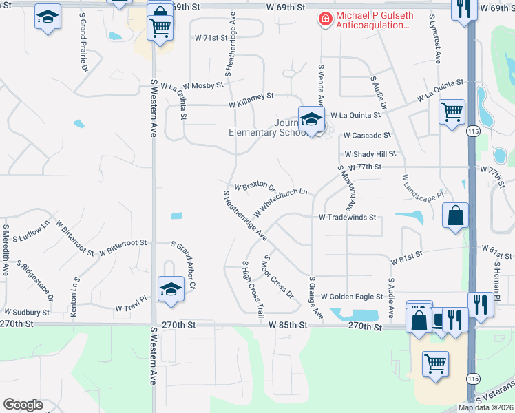 map of restaurants, bars, coffee shops, grocery stores, and more near 1332 West Whitechurch Lane in Sioux Falls
