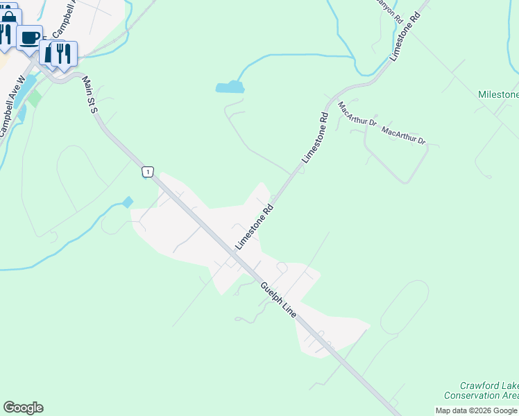 map of restaurants, bars, coffee shops, grocery stores, and more near 3065 Limestone Road in Milton