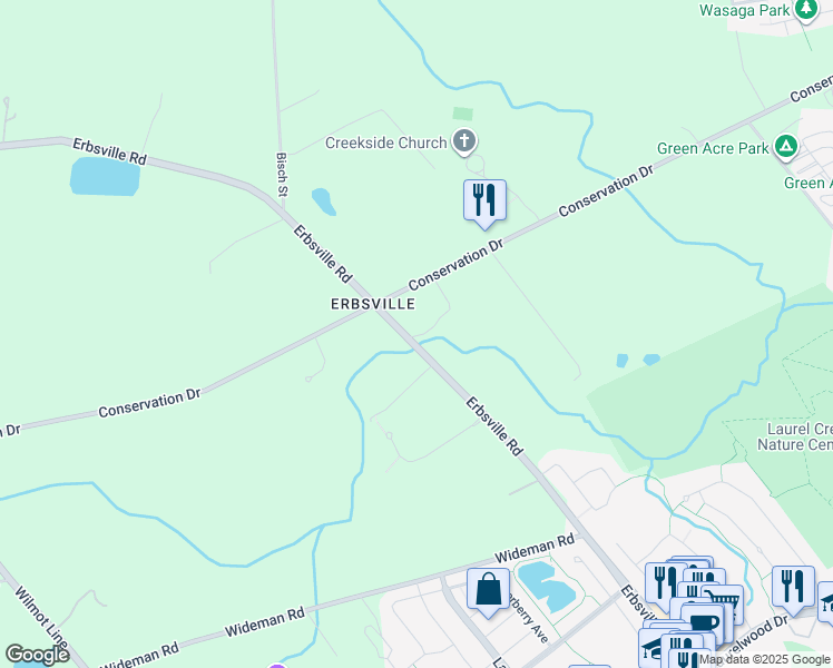 map of restaurants, bars, coffee shops, grocery stores, and more near 736 Waterloo Regional Road 70 in Waterloo