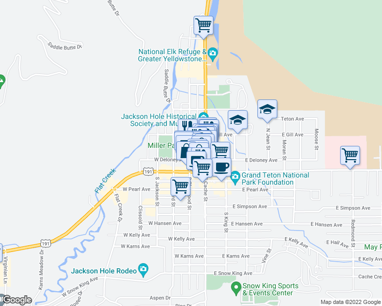 map of restaurants, bars, coffee shops, grocery stores, and more near 120 Glenwood Street in Jackson